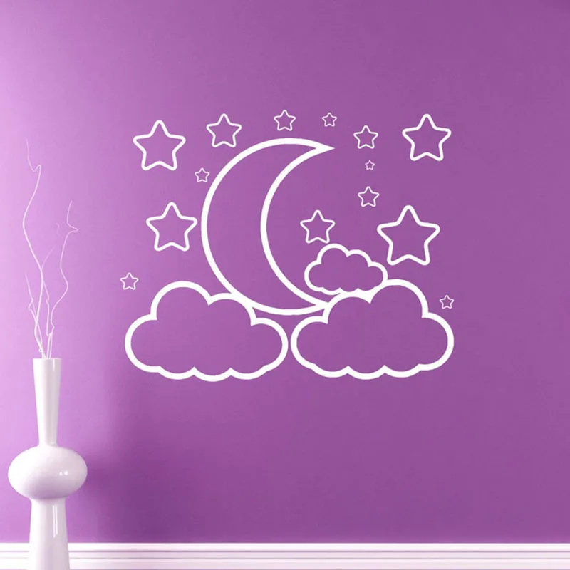 Фото Clouds Moon Stars Vinyl Decal Night Sky Crescent Wall Sticker Nursery Interior Graphics Bedroom Kids Room Decor G710 | Дом и сад