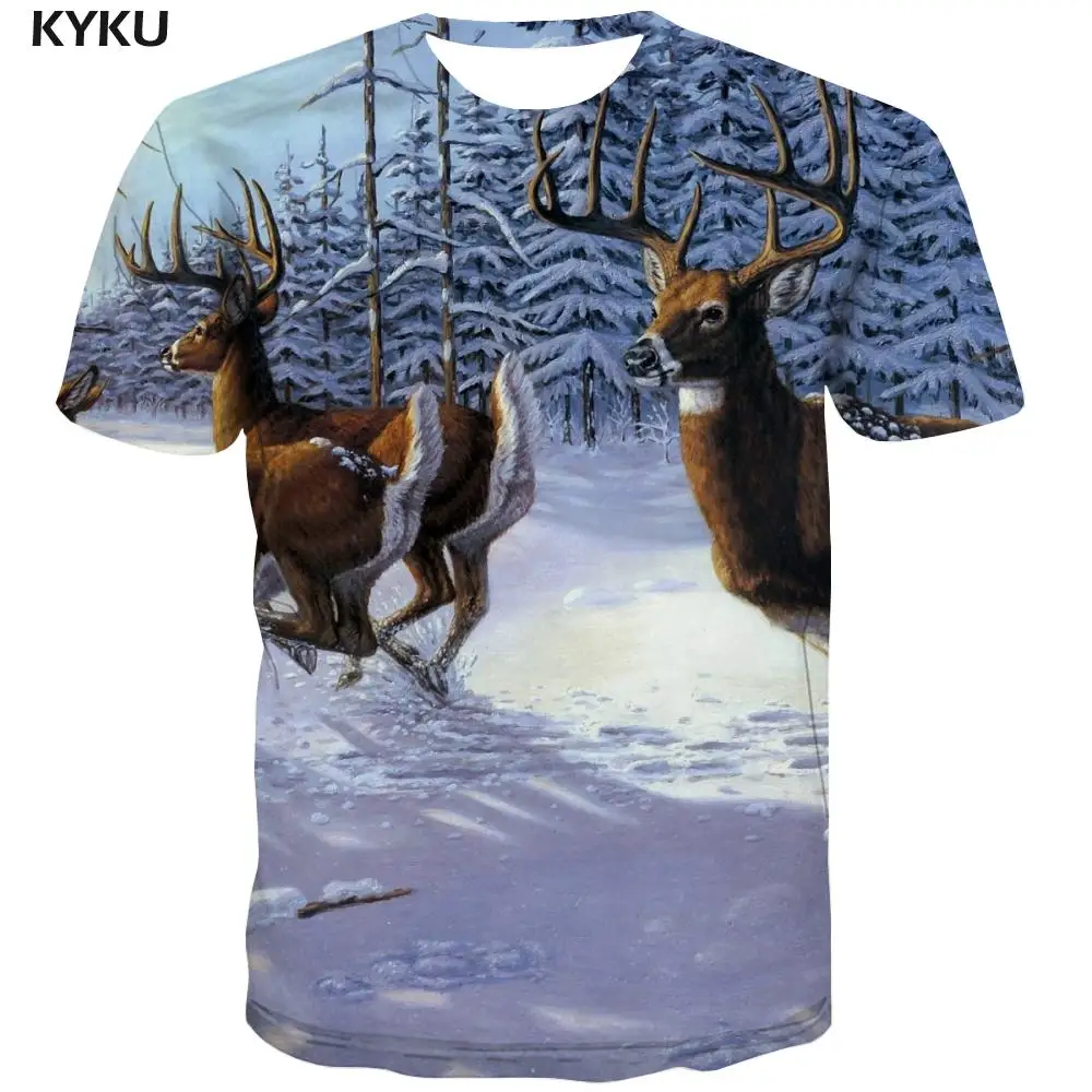 3d футболка с оленем Мужская животными футболки со снегом Повседневная принтом