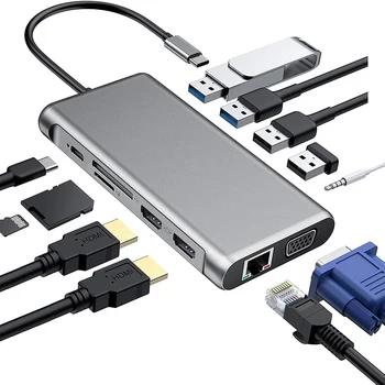 VODOOL Multi USB Type-C HUB USB 3.0 USB 2.0 HUB USB C to HDMI VGA 10/100/1000M RJ45 3.5mm Audio SD TF Adapter for PC Accessories
VODOOL Multi USB Type-C HUB USB 3.0 USB 2.0 HUB USB C to HDMI VGA 10/100/1000M RJ45 3.5mm Audio SD TF Adapter for PC Accessories