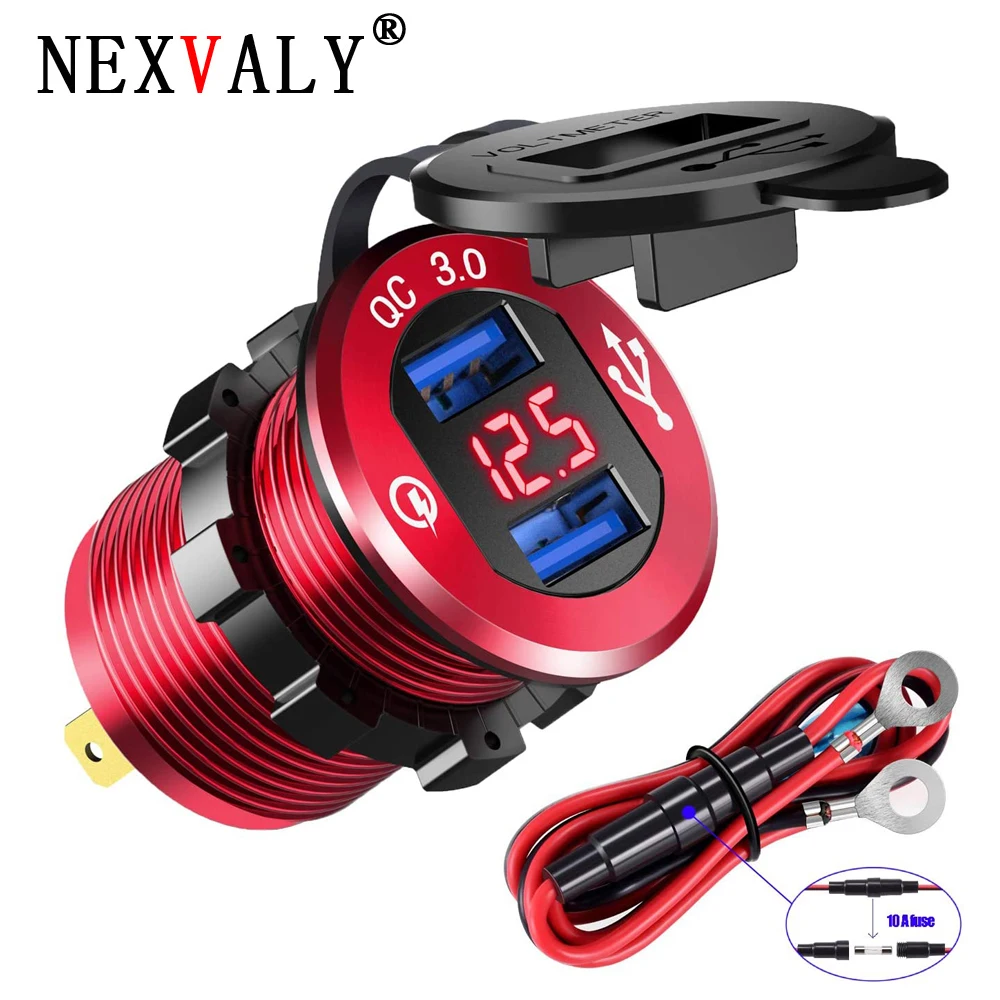 NEXVALY QC 3.0 Car USB Socket LED Voltmeter Waterproof Aluminum Alloy Dual USB Phone Charger 12V 24V for Truck Marine Boat
NEXVALY QC 3.0 Car USB Socket LED Voltmeter Waterproof Aluminum Alloy Dual USB Phone Charger 12V 24V for Truck Marine Boat