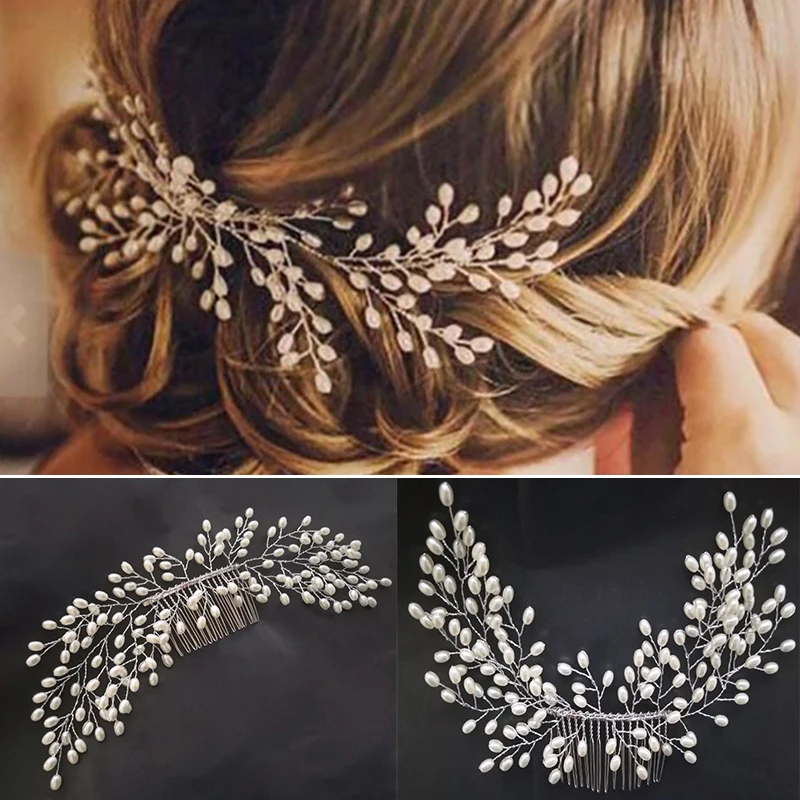 Wedding Elegant Crystal Bride Hair Comb Headwear Flashing Ornaments Rhinestone Pearl Bridal Clip Accessories Jewelry | Украшения и