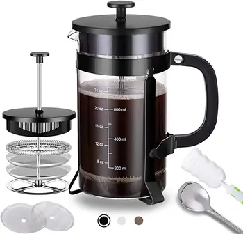 French Press Coffee Maker with the Capacity of 600ml, Heat Resistant Household Hand Coffee Maker for 3-4 Peolple Use 
French Press Coffee Maker with the Capacity of 600ml, Heat Resistant Household Hand Coffee Maker for 3-4 Peolple Use