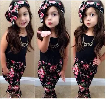 Hot Summer Kids Girls Clothes Sleeveless Black Vest Floral Pants Scarf Children Fashion Style 3pcs Children Girl Clothing Sets
Hot Summer Kids Girls Clothes Sleeveless Black Vest Floral Pants Scarf Children Fashion Style 3pcs Children Girl Clothing Sets