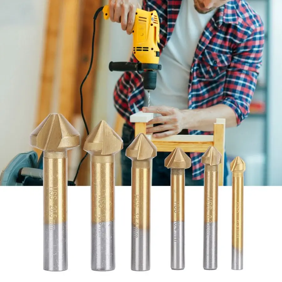 6Pcs Alloy Steel Chamfer Drill Bit Woodworking Chamfer Cutter Anti-Rust 3 Flute Alloy Ti-Plating Chamfering Blade
6Pcs Alloy Steel Chamfer Drill Bit Woodworking Chamfer Cutter Anti-Rust 3 Flute Alloy Ti-Plating Chamfering Blade