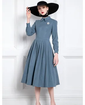 HAMALIEL Spring Autumn Peter Pan Collar Pleated Dress Elegant Women Blue Beading Long Sleeve Female Party Long Dress Vestidos 
HAMALIEL Spring Autumn Peter Pan Collar Pleated Dress Elegant Women Blue Beading Long Sleeve Female Party Long Dress Vestidos