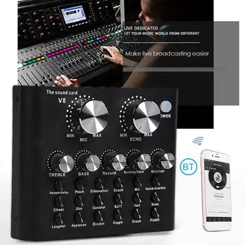 V8 Bluetooth4.2 Metal External USB Microphone Singing Sound Card with DSP Effect 12 Specialized Electro-acoustic Regulations
V8 Bluetooth4.2 Metal External USB Microphone Singing Sound Card with DSP Effect 12 Specialized Electro-acoustic Regulations
