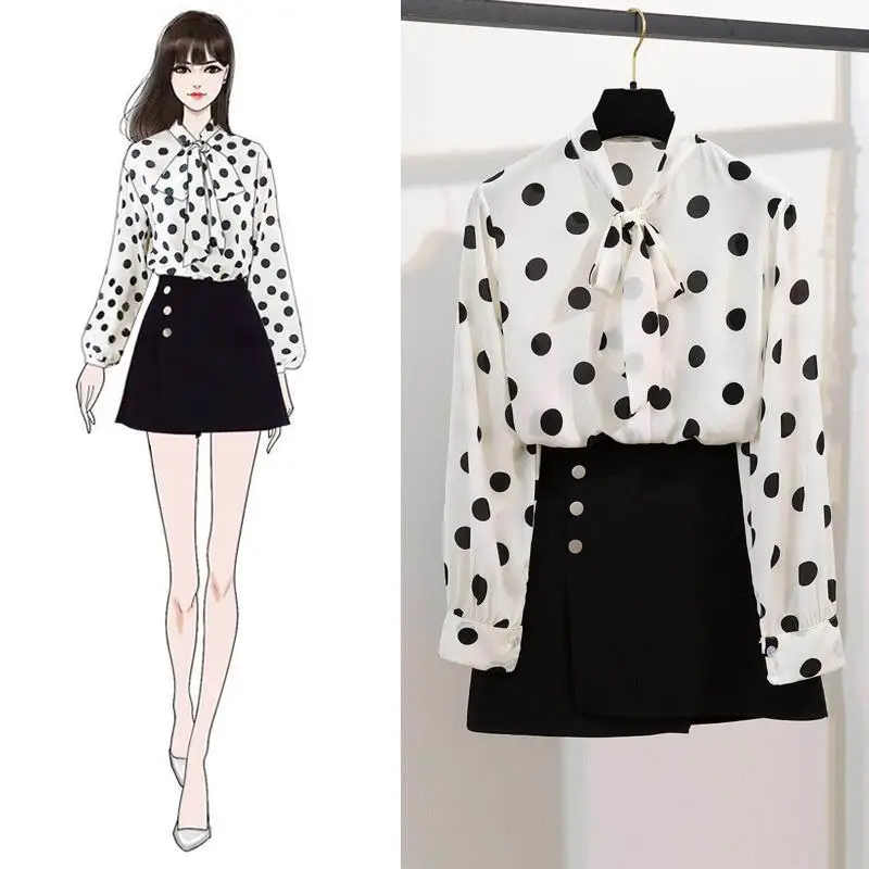 2019 Spring New Style Two-Piece Set-Style Chiffon Polka Dot Bow Shirt Slit Skirt Short Skirt
2019 Spring New Style Two-Piece Set-Style Chiffon Polka Dot Bow Shirt Slit Skirt Short Skirt