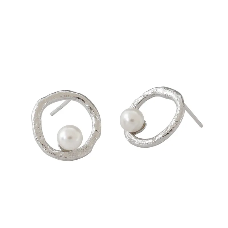 

1pair 100% Authentic 925 Sterling silver White /Gold Shell Pearl into the Open Foil Circle Stud earrings Geometric TLE862