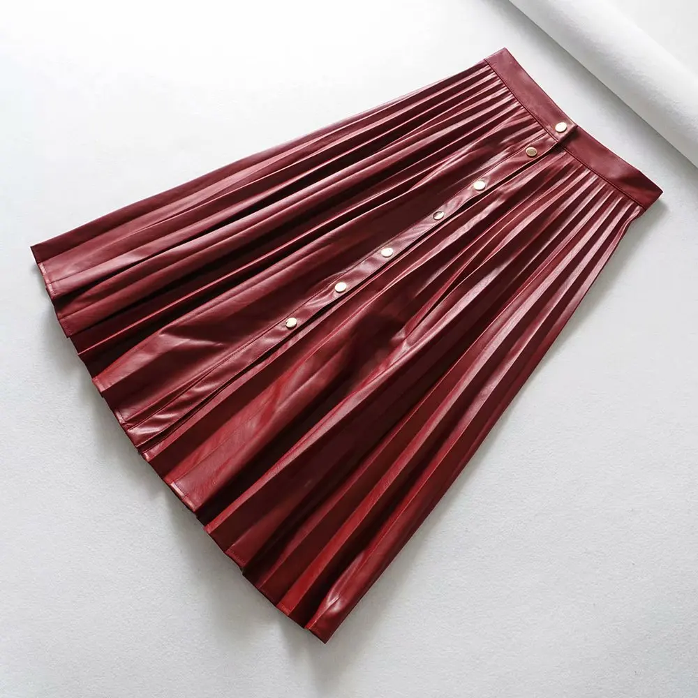 Graceful 2019 Autumn New Style Button with Imitation Leather Pleated Skirt High-waisted Medium-length Dress Skirt Women's
Graceful 2019 Autumn New Style Button with Imitation Leather Pleated Skirt High-waisted Medium-length Dress Skirt Women's