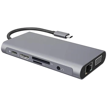 USB C Hub 10-In-1 Type C Adapter with 4K HDMI Ethernet PD VGA USB 3.0 SD/TF Cards Slots Mic/o for Windows & Mac OS
USB C Hub 10-In-1 Type C Adapter with 4K HDMI Ethernet PD VGA USB 3.0 SD/TF Cards Slots Mic/o for Windows & Mac OS