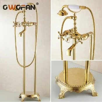 

Bathroom Golden Floor Stand Shower Faucets Luxurious Free Standing Bathtub Faucet Tap Dual Handle Plumbing Water Crane HJ-5028K