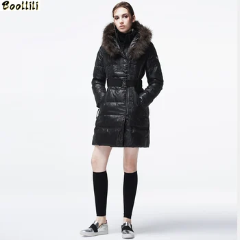 

Boollili Autumn Winter Jacket Women Fashion Women's Down Jacket Racoon Fur Collar Long Coat Female Double-necked Campera