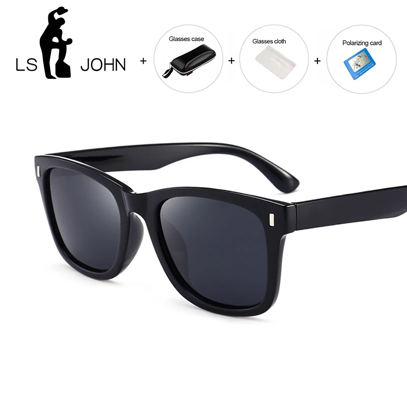 

LS JOHN Retro Polarized Sunglasses Men Classic Brand Designer Driving Sun Glasses Male Rectangle Sunglass UV400
