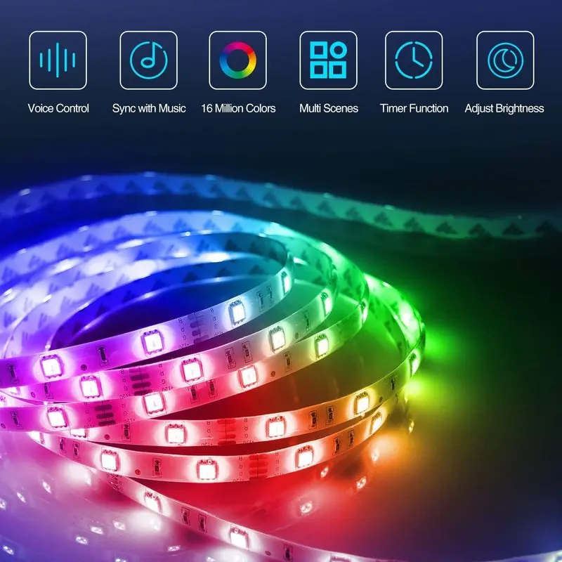 WIFI Smart RGB Led Light Strip, App Control, Music Mode for Room, Kitchen, Ceiling, Party Work with Alexa Google Home
WIFI Smart RGB Led Light Strip, App Control, Music Mode for Room, Kitchen, Ceiling, Party Work with Alexa Google Home