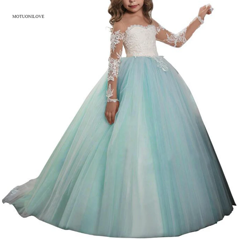 Transparent Long Sleeves Holy Communion Dresses Teen Costume Children's Clothing Party Baby Flower Girl Ball Gown Princess Dress | Свадьбы