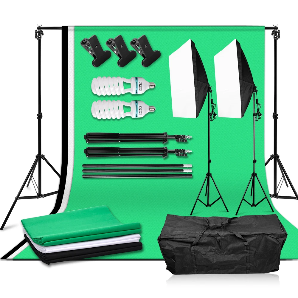 2*2m Background Support System 135W Light Bulb 50*70cm Softbox Continuous Lighting Kit 3pcs Backdrops for Photo Studio Shoot
2*2m Background Support System 135W Light Bulb 50*70cm Softbox Continuous Lighting Kit 3pcs Backdrops for Photo Studio Shoot