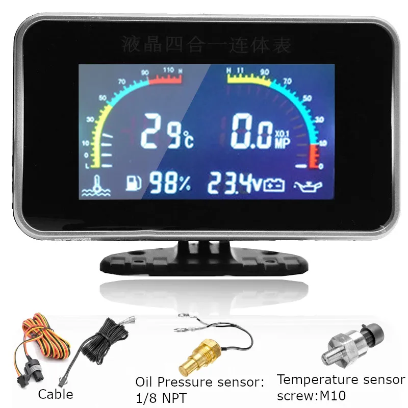 4 in 1 Universal LCD Car Digital ALARM Gauge Oil Pressure Voltmeter Water Temp Fuel Gauge With Temperature / Oil Pressure Sensor
4 in 1 Universal LCD Car Digital ALARM Gauge Oil Pressure Voltmeter Water Temp Fuel Gauge With Temperature / Oil Pressure Sensor