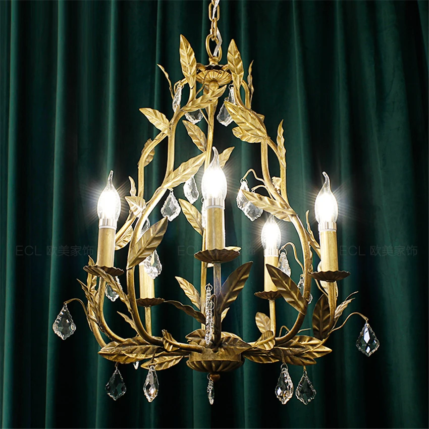 American crystal branch chandeliers lights retro bedroom iron leaf deco lamps living room study French princess hanging fixtures
American crystal branch chandeliers lights retro bedroom iron leaf deco lamps living room study French princess hanging fixtures