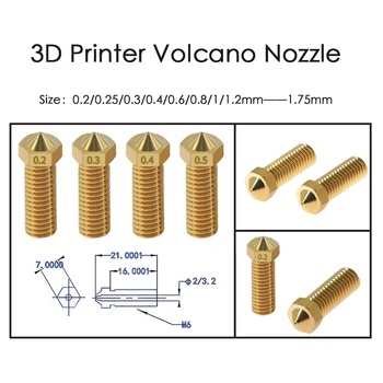 5PCS 3D Printer Brass Volcano Nozzle M6 Extruder Nozzle 0.4/0.6/0.8/1.0/1.2mm For 1.75/3mm Filament For 3D Printer Parts 
5PCS 3D Printer Brass Volcano Nozzle M6 Extruder Nozzle 0.4/0.6/0.8/1.0/1.2mm For 1.75/3mm Filament For 3D Printer Parts