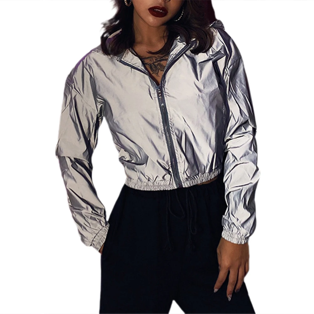Фото Куртка женская Светоотражающая с капюшоном однотонная модная верхняя одежда на