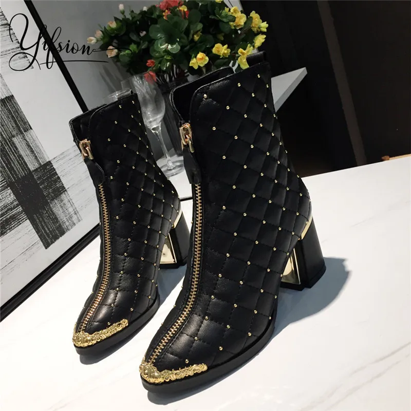 OLOME New Fashion Solt Leather Women Ankle Boots Pointed Toe Metal Studded Thick Heel Boots Women Real Leather Shoes Woman
OLOME New Fashion Solt Leather Women Ankle Boots Pointed Toe Metal Studded Thick Heel Boots Women Real Leather Shoes Woman