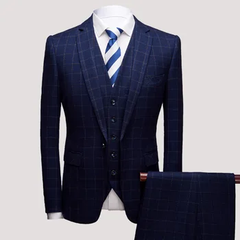 2019 men's business casual checked dress youth fashion plaid suit the groom dress a three-piece suit
2019 men's business casual checked dress youth fashion plaid suit the groom dress a three-piece suit