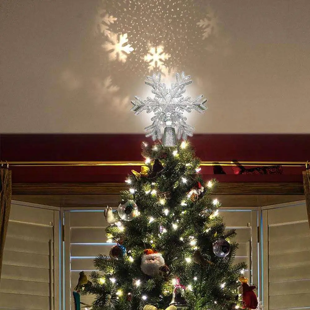 2020 New Christmas Tree Topper Lighted with White Snowflake Projector Rotating 3D Glitter Lighted Christmas Decorations for Tree
2020 New Christmas Tree Topper Lighted with White Snowflake Projector Rotating 3D Glitter Lighted Christmas Decorations for Tree