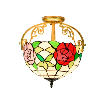 

Pastoral Tiffany Ceiling Lamp for Balcony Foyer Aisle Entrance Modern Colorful Flowers Glass 34cm Tiffany Light 1160
