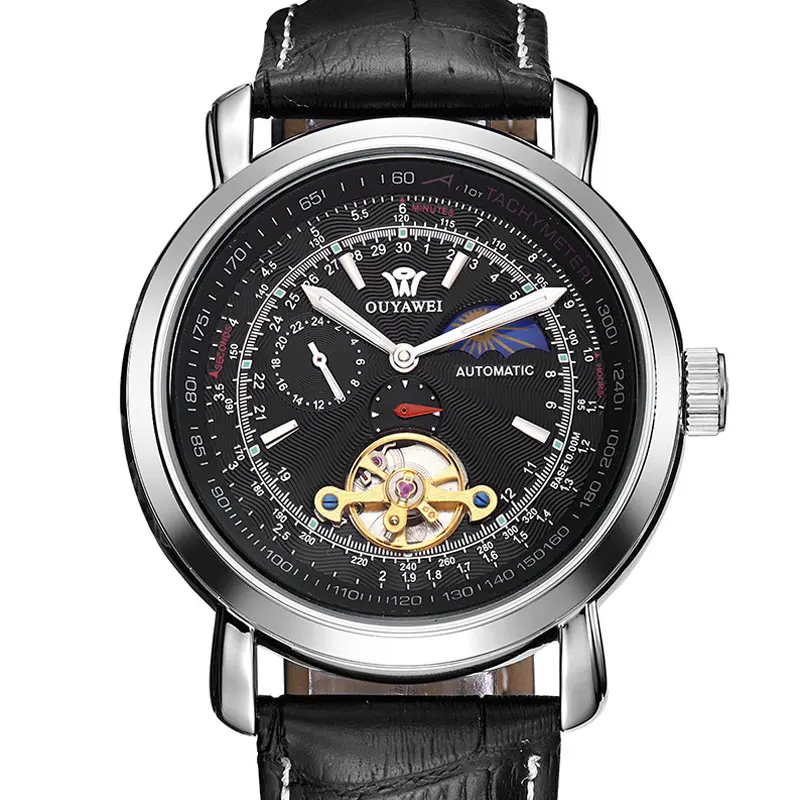 

Fasion Men's Wrist Watch Luxury Tourbillon Moon Phase Automatic Mechanical White Dial Reloj Hombre Automatico