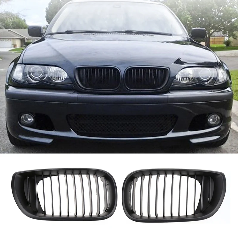 

1 Pair Plated Chrome Black Front Grille Matte Front Kidney For BMW 2002-2005 BMW E46 4D 3-Series 320i 325i 325Xi 330i 330Xi