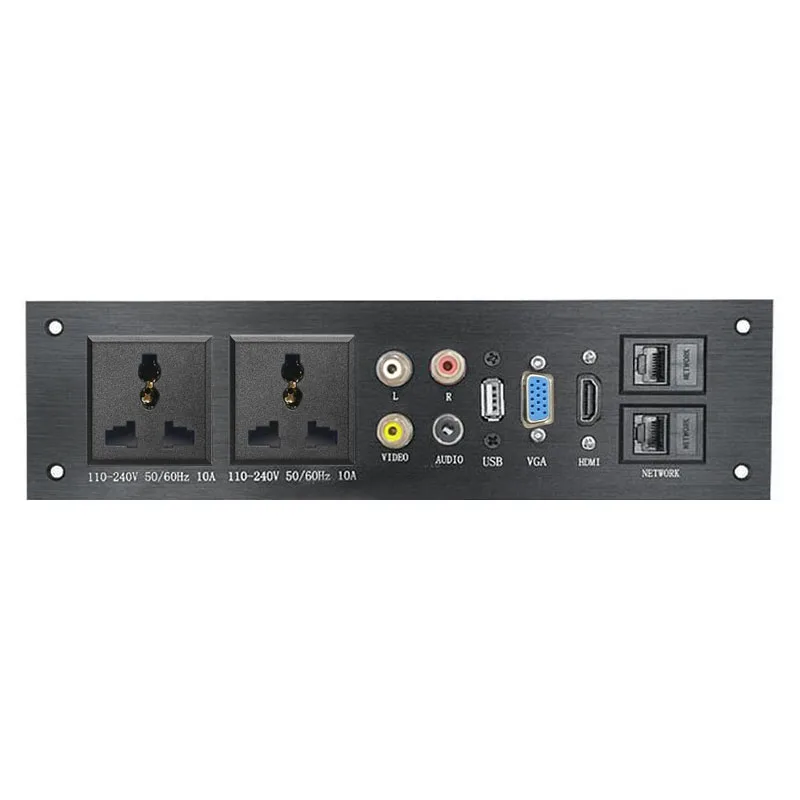 Aluminium Alloy Multimedia Information Panel 2AC Power Outlets Network 3.5 Jack Audio Video HDMI USB VGA Left & Right Channel
Aluminium Alloy Multimedia Information Panel 2AC Power Outlets Network 3.5 Jack Audio Video HDMI USB VGA Left & Right Channel