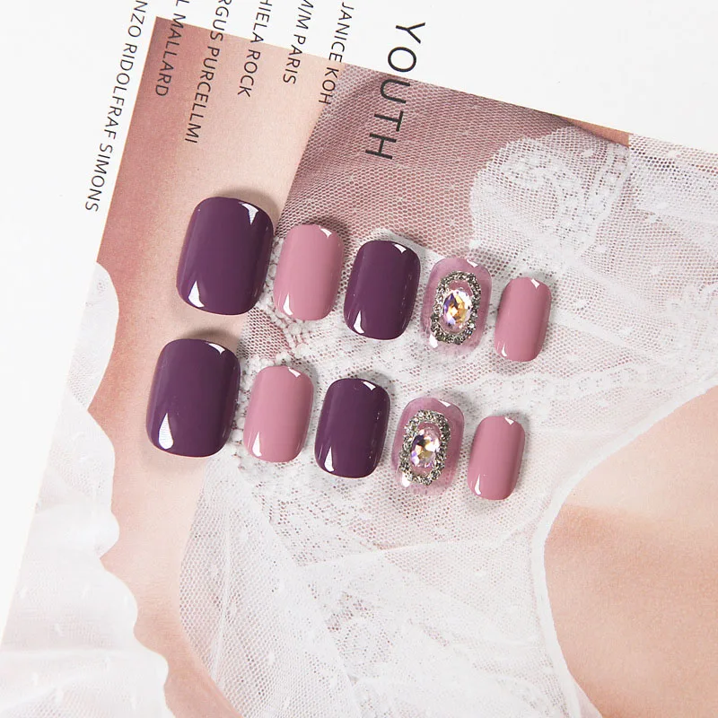 24pcs Charming Dark Purple Light Pink Fake Nail Summer Diamond Design Nail Art False Tips Short Square Head Full Cover with Glue
24pcs Charming Dark Purple Light Pink Fake Nail Summer Diamond Design Nail Art False Tips Short Square Head Full Cover with Glue