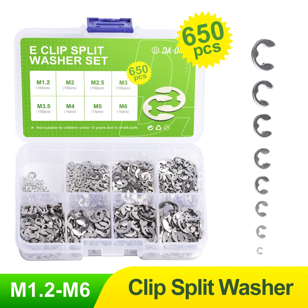 304 Stainless Steel E-Clip Split Washer Circlip Retaining Ring Washers Assortment Kit M1.2 M2 M2.5 M3 M3.5 M4 M5 M6
304 Stainless Steel E-Clip Split Washer Circlip Retaining Ring Washers Assortment Kit M1.2 M2 M2.5 M3 M3.5 M4 M5 M6