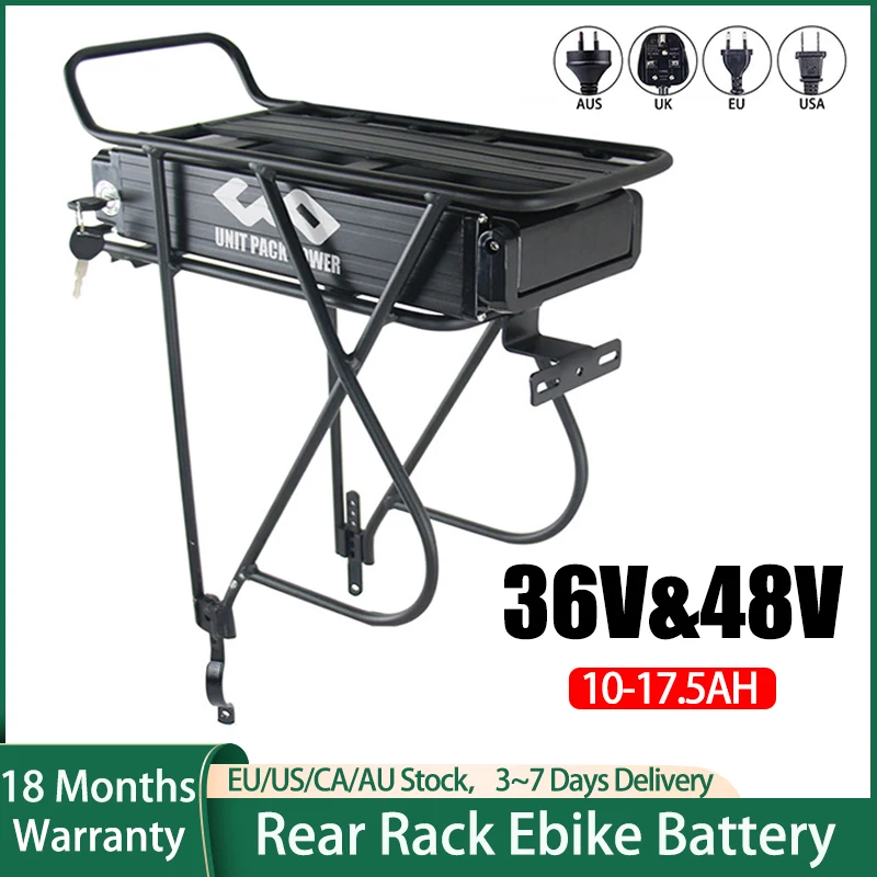 

Ebike Battery 36V 10Ah 15Ah 48V 13Ah 15Ah 18Ah Rear Rack Battery 18650 48V Battery Pack for 250W 350W 500W 750W 1000W eBike DIY