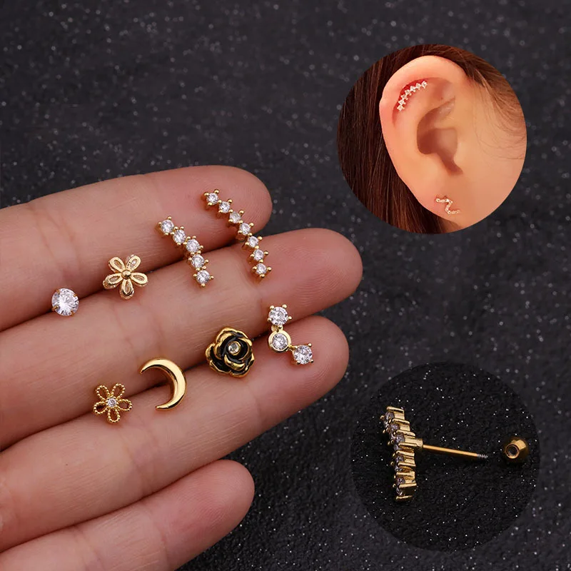 1 Piece Silver Rose Flower Wave Moon CZ Ear Piercing Earrings Studs Elegant Women Tragus Helix Cartilage Piercing Jewelry
1 Piece Silver Rose Flower Wave Moon CZ Ear Piercing Earrings Studs Elegant Women Tragus Helix Cartilage Piercing Jewelry