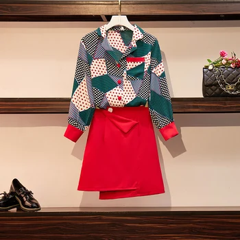 HAMALIEL Plus Size Autumn Office OL 2 Piece Set 2019 Women Green Print Dot Single Breasted Loose Blouse + Red A Line Skirt Set
HAMALIEL Plus Size Autumn Office OL 2 Piece Set 2019 Women Green Print Dot Single Breasted Loose Blouse + Red A Line Skirt Set