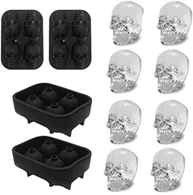 

3D Skull Ice Cube Molds-2Pack,Whiskey Ice Ball Mold Easy Release Silicone Mold,Craft Ice Cube Trays for Cocktails,Juice Beverage