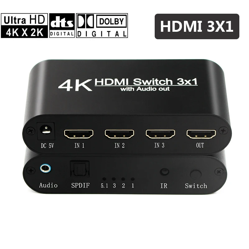 4K x 2K three HDMI TO HDMI audio extractor + Optical TOSLINK SPDIF + 3.5mm Stereo Audio Extractor Converter HDMI Audio Splitter
4K x 2K three HDMI TO HDMI audio extractor + Optical TOSLINK SPDIF + 3.5mm Stereo Audio Extractor Converter HDMI Audio Splitter