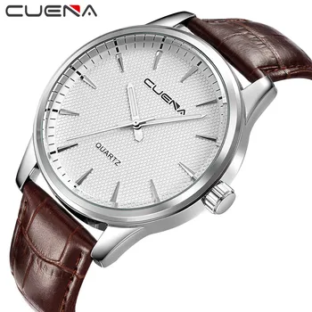 

CUENA New Fashion Men Leather Alloy Analog Quartz Wrist Watch Business Watches saat montre reloj hombre Clock relogio masculino