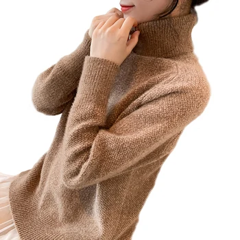 2020 new high neck sweater women's thickened Korean imitation mink velvet loose knit Pullover foreign style bottoming shirt 
2020 new high neck sweater women's thickened Korean imitation mink velvet loose knit Pullover foreign style bottoming shirt
