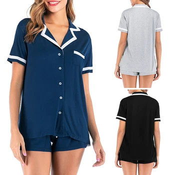 Summer New Simple Modal Fiber Women Sleepwear Set Short Sleeve Loose Cardigan Tops with Mini Shorts Lady Nightwear Women Pajama
Summer New Simple Modal Fiber Women Sleepwear Set Short Sleeve Loose Cardigan Tops with Mini Shorts Lady Nightwear Women Pajama
