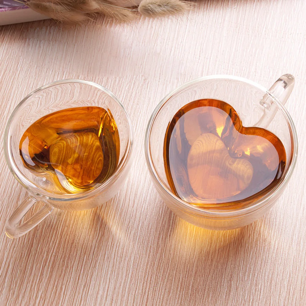 

Heart Love Shaped Heat-Resisting Drinkware 180ml/240ml Tea Beer Mug Juice Cup Coffee Cups Mug Gift Double Wall Glass Mug