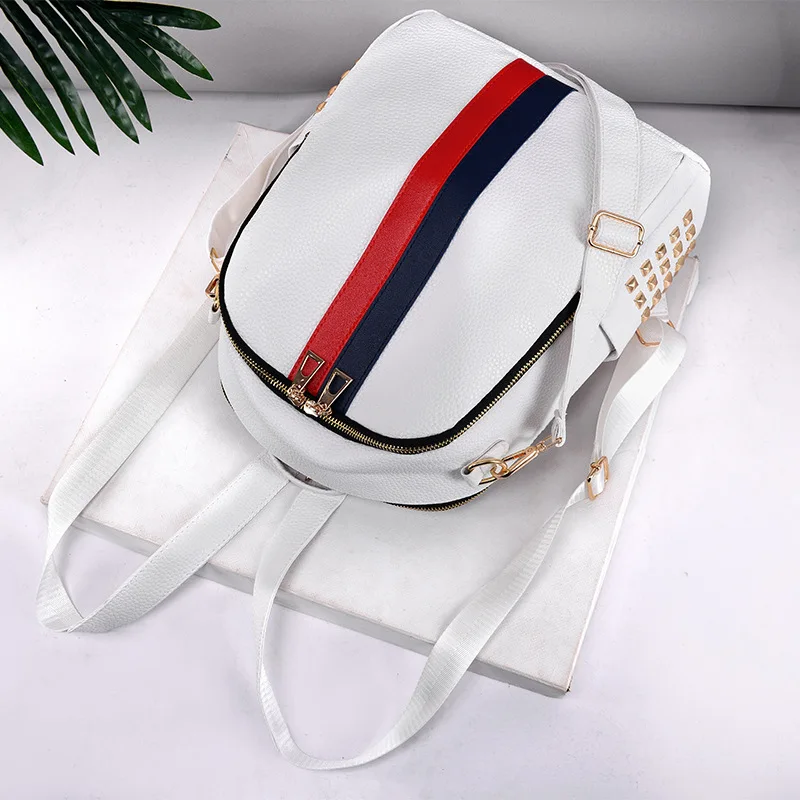 

2018 Winter New style contrasting color soft leather backpack versatile WOMEN'S shoulder bag Stylish multi-functional flexible s