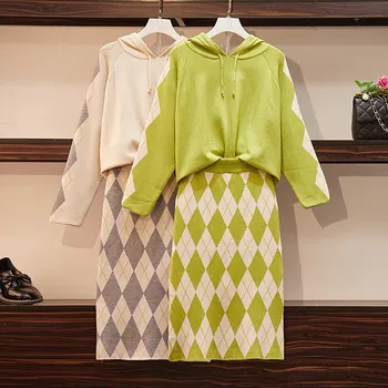 Fashion Autumn Women Knitted Two Piece Set Hooded Pullover Sweater + Plaid Skirt 2 Pieces Sets Elegant Knit Matching Suits
Fashion Autumn Women Knitted Two Piece Set Hooded Pullover Sweater + Plaid Skirt 2 Pieces Sets Elegant Knit Matching Suits