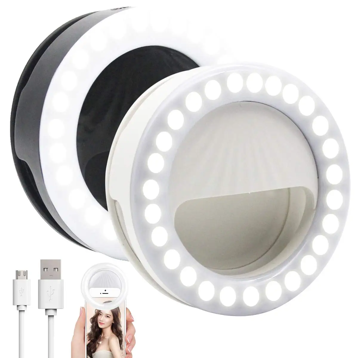 Selfie Ring Light, 9 Levels Brightness Rechargeable 52 LED Selfie Fill Light for iPhone, Smartphones, Pads, Makeup Mirrors
Selfie Ring Light, 9 Levels Brightness Rechargeable 52 LED Selfie Fill Light for iPhone, Smartphones, Pads, Makeup Mirrors