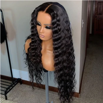 

Remy Jet Black Deep Wave Long 13x6 Lace Front Human Hair Wigs China For Black Women Glueless Natural Hairline Transparent Lace