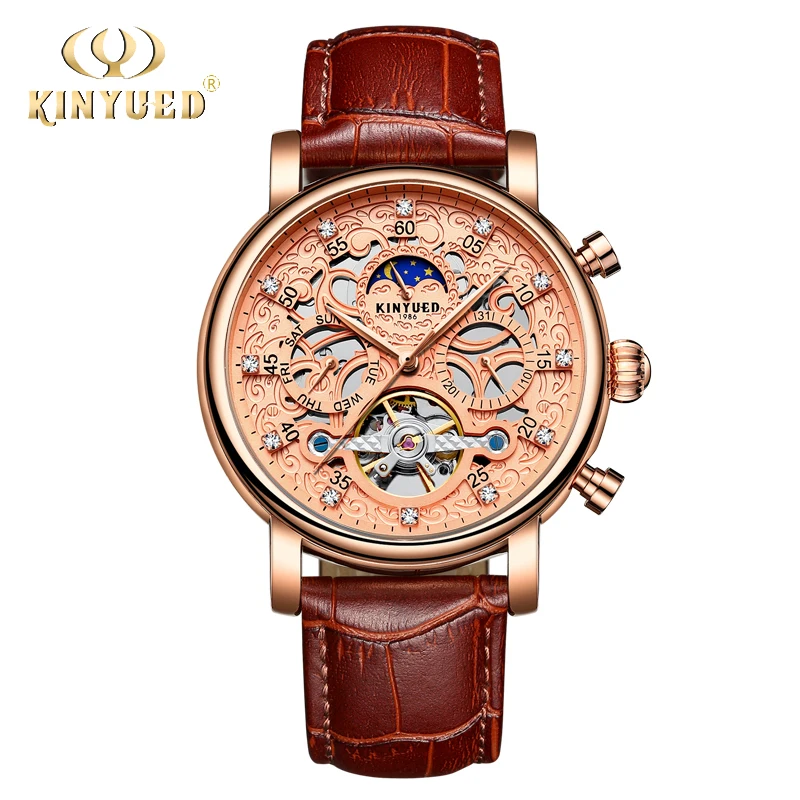 KINYUED Moon Phase Calendar Automatic Watch Men Mechanical Tourbillon Mens Watches Skeleton Fashion Retro Montre Homme with Box
KINYUED Moon Phase Calendar Automatic Watch Men Mechanical Tourbillon Mens Watches Skeleton Fashion Retro Montre Homme with Box