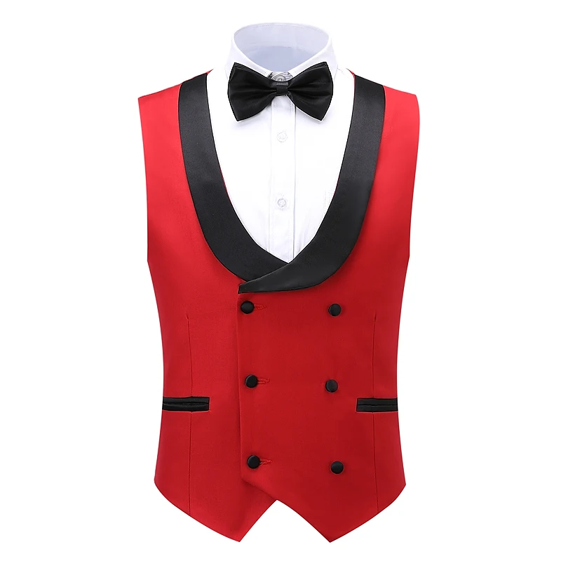 Fashion Men's Suit Vest Lapel Collar Double Breasted Formal Business Vest Groom Costumes Men