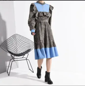 Women Spring Autumn 2020 New Temperament Plaid Split Ruffles Dress Casual Slim Stand Collar Patchwork Pleated Dress Big Size
Women Spring Autumn 2020 New Temperament Plaid Split Ruffles Dress Casual Slim Stand Collar Patchwork Pleated Dress Big Size