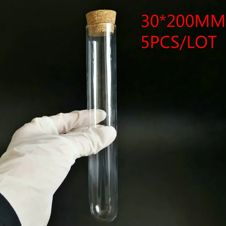 5 шт./лот 30*200 мм круглая Нижняя стеклянная пробирка с Пробковой Крышкой для